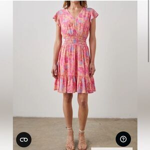 Rails Pink Tara Passion Flower Short Sleeve Mini Dress Smocked Floral Size XL